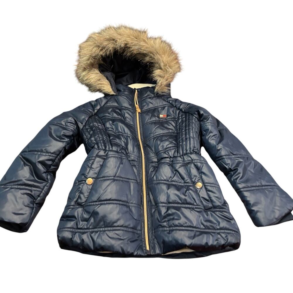 Tommy Hilfiger NWT size 6X Girls Navy Puffer Jacket with Fur Hood